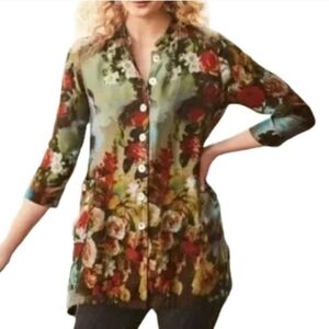 Soft Surroundings Floral Button Front Tunic Mandarin Collar XS